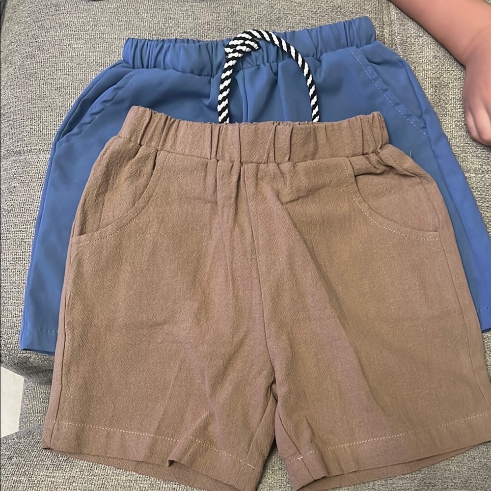 Casual Blue and Brown Elastic Waist Shorts